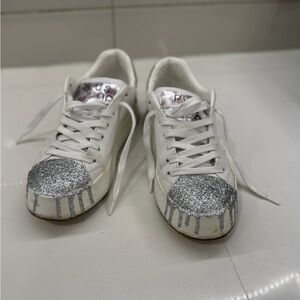White and Silver Glitter Women's Sneakers